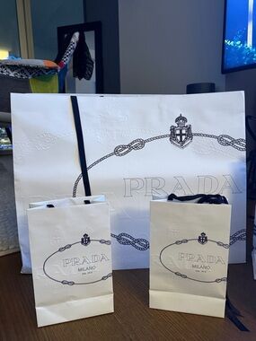 Prada White and Black Logo Gift Bags